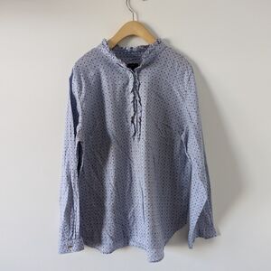 Talbots Women's Polka Dot Henley Shirt, Size Large, Light Blue